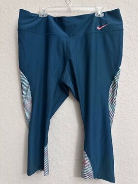 NIKE Women’s Dri-Fit Cropped Teal Running Tights Size 2X